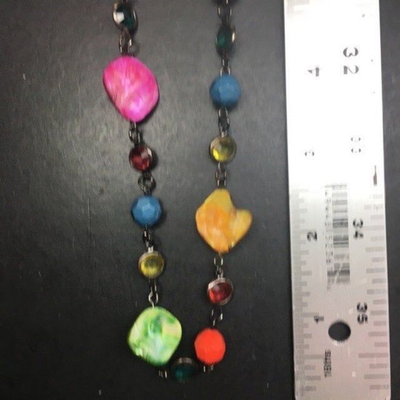 Long Bronze Multicolor Necklace Mother Of Pearl Seashell Faceted Transluscent - Picture 7 of 9